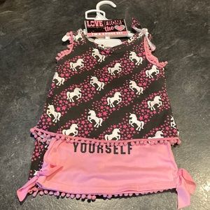 Girls brown pink unicorn 3 piece set of t-shirt, Tank and shorts - size 3T - NWT